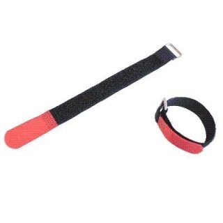 Klettband / Kabelbinder / Klettkabelbinder 15 x 1,6cm mit Metallöse - schwarz / rot
