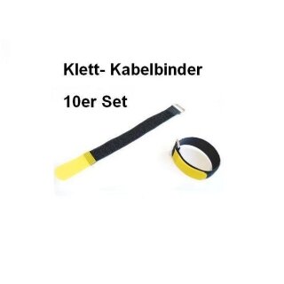 10er Set Klettband / Klettkabelbinder 15 x 1,6cm mit Metallöse - schwarz / gelb