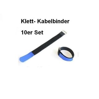 10er Set Klettband / Klettkabelbinder 20 x 2,0cm mit Metallöse - schwarz / blau