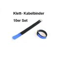 10er Set Klettband / Klettkabelbinder 20 x 2,0cm mit Metallöse - schwarz / blau