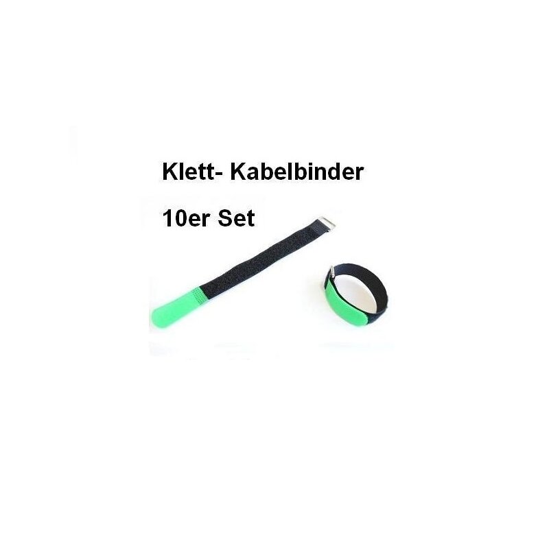 10er Set Klettband / Klettkabelbinder 20 x 2,0cm mit Metallöse - schw