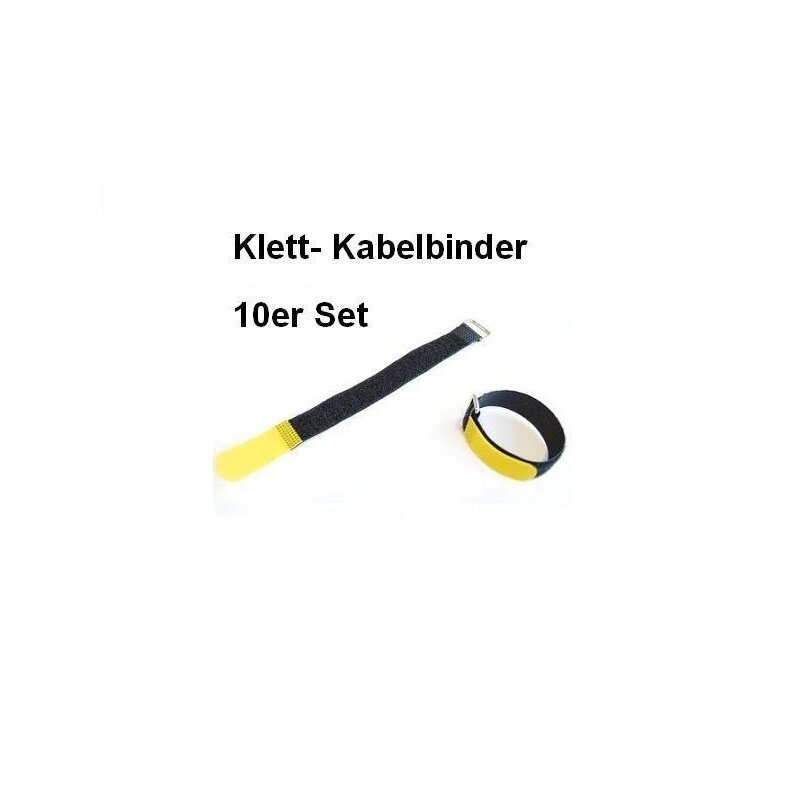 10er Set Klettband / Klettkabelbinder 25 x 2,0cm mit Metallöse - schw