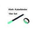 10er Set Klettband / Klettkabelbinder 30 x 2,0cm mit Metallöse - schwarz / grün