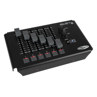 Showtec Easy 6 Mobile DMX-Controller mit 6 Fadern, 6 Tasten mit integrierten LEDs, einer Modus-Taste, einem Fade-Drehknopf und einem Master-Dimmer-Knopf