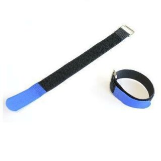 Klettband / Kabelbinder / Klettkabelbinder 30 x 2,0cm mit Metallöse - schwarz / blau